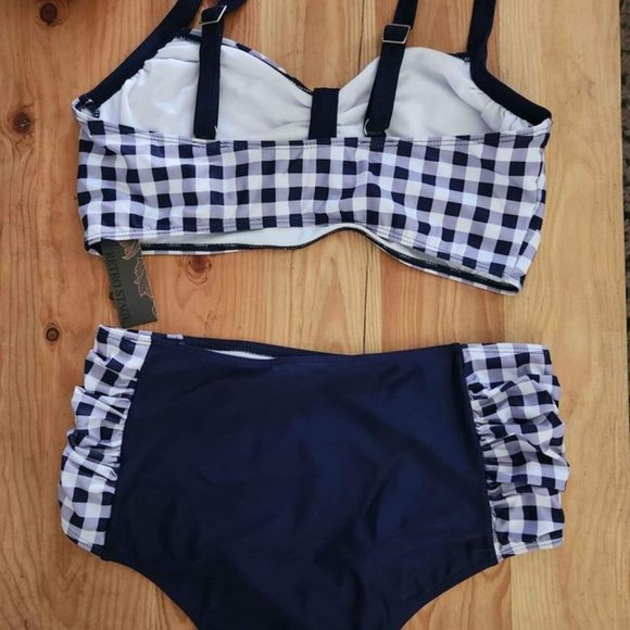 Plaid Spaghetti Strap Patchwork Bikini - Picture 3 of 3
